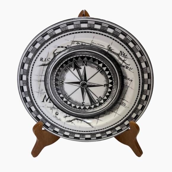 222 Fifth Slice Of Life Nautical Compass Salad Plate Decorative Black White - Picture 4 of 7